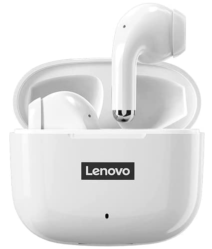Lenovo LP40 - Auriculares inalámbricos Bluetooth 5.1, funda de carga rápida, cancelación de ruido, micrófono integrado, impermeable, compatible con iPhone/Android/airpod IPX6 con bolsa (blanco)