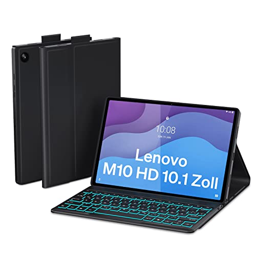 DoohowCase Teclado para Lenovo Tab M10 HD (2nd Gen) TB-X306F/TB-X306X 10,1 pulgadas, teclado QWERTZ con 7 colores de iluminación para Lenovo Smart Tab M10 HD (2nd Gen), color negro