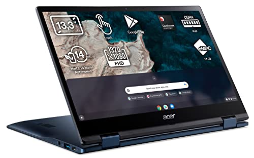 Acer Chromebook Spin 513 CP513-1H - Ordenador Portátil 2 en 1 Convertible y Táctil 13.3 Full HD IPS (Qualcomm Snapdragon SC7180, 8GB RAM, 64GB eMMc, UMA, Chrome OS), PC Portátil Azul - QWERTY