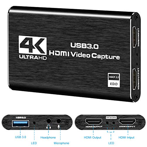 Rybozen Game Capture Card Tarjeta de Captura de Video USB 3.0 HD 1080P Grabación de Video HDMI con transmisiones en Vivo Dispositivo de grabación Tarjeta de Captura de transmisión para