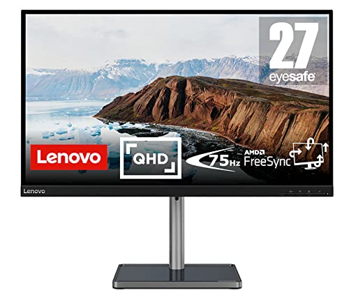 Lenovo L27q-38 - Monitor 27'' 2K QHD con EyeSafe (VA, 75Hz, 4ms, HDMI+DP, Cable HDMI, FreeSync, Base Metálica con Altavoces y Soporte para Teléfono) Ajuste de inclinación/altura/giro/pivot - Negro